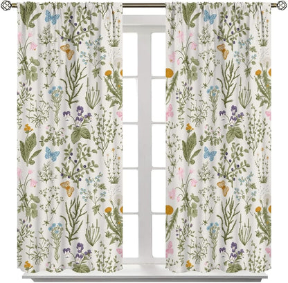 GoDazzling 52x84in 2 Floral Blackout Windows Curtains, Vintage Garden Plants Herbs Flowers Botanical Classic Design Art