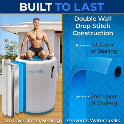 SereneLife Inflatable Cold Plunge Tub Ice Bath, 85 Gal One Person Ice Bath Tub with Lid, Drop Stitch PVC, Double Layer Seals, Heavy Duty Cold Plunge for Athletes