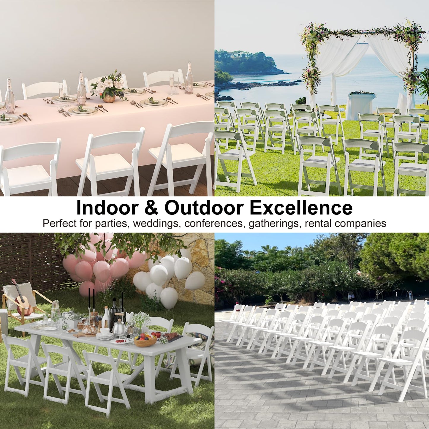 IWDOO 32 Pack Resin Folding Chairs with Cushion - White Folding Chairs, Lightweight Plastic Chairs, Comfortable Foldable Chairs for Wedding, Party, Home, Event, Indoor/Outdoor Use, 600lbs Capacity