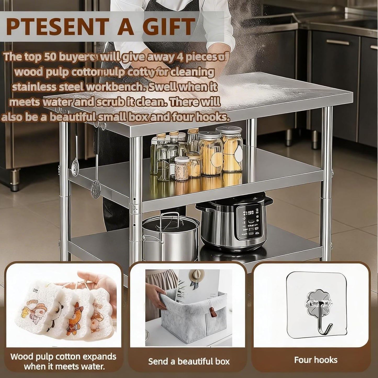 Stainless Steel Prep and Work Table with Wheels, Multi-Size Heavy-Duty Metal Commercial Kitchen Commercial Workbench,Suitable for Restaurants, Homes,Outdoor and Hotels(71" Lx32 Wx34 H)