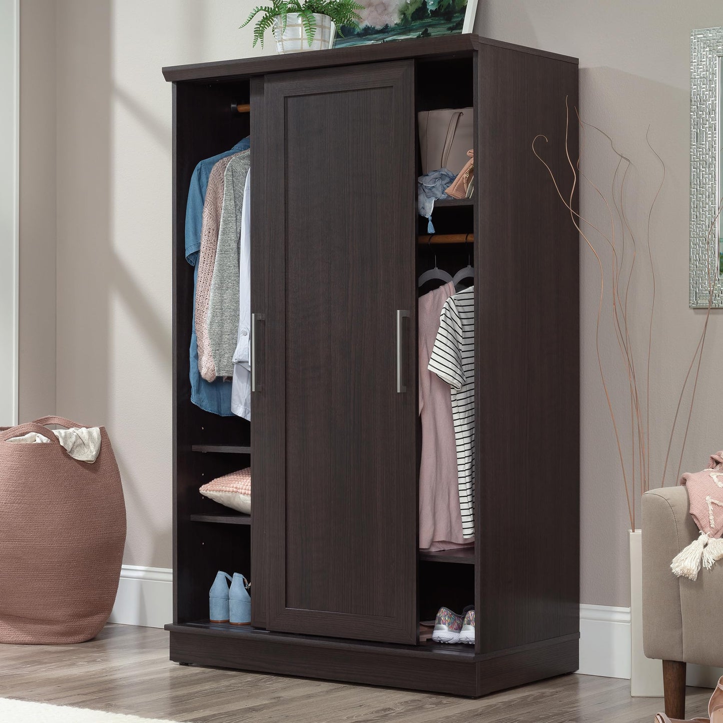 Sauder Homeplus Wardrobe Cabinet with Sliding Doors, Dakota Oak Finish