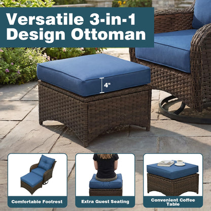 SAILARY Patio Furniture Set, 10PCS Outdoor Wicker Conversation Set with 6" Thick Cushions, High Back Rattan Sofa & Swivel Rocker Chairs, Weather Resistant Olefin Fabric for Garden, Poolside, Navy Blue