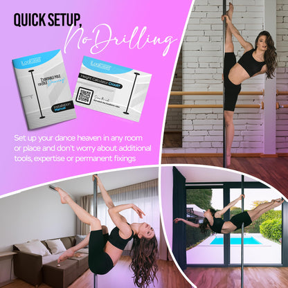 ILOGICASE Spinning Dancing Pole for Home | Portable and Heavy Duty 45mm Dance Pole Apartment Friendly, Adjustable Height 7ft to 11ft, w/Pole Conditioning Bands Set, LED Light and Carry Bags (Chrome)