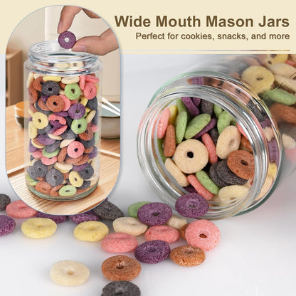 24oz 9 Pack Overnight Oats Containers with Lids, Wide Mouth Mason Jars with Lids, Glass Jars with Airtight lid for Chia