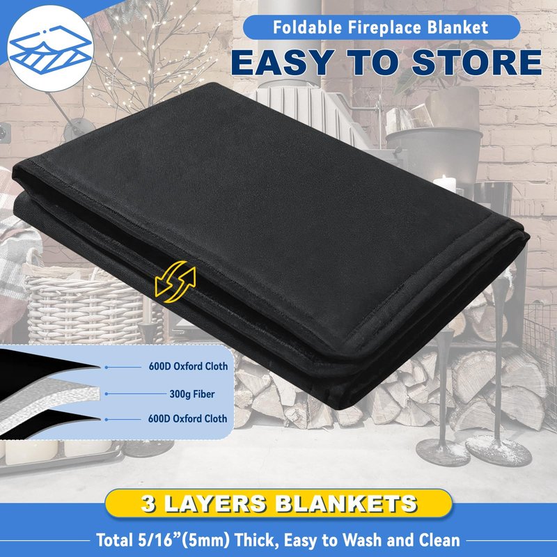 Magnetic Fireplace Cover, Fireplace Draft Stopper with 12 Pieces Strong Magnets, Fireplace Blanket for Heat Loss, Air Blocker for Winter and Summer, 36"x24", Black