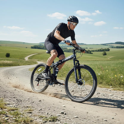 Ecarpat 26 Inch Folding Mountain Bike, 21 Speed Full Suspension High-Carbon Steel MTB, Dual Disc Brake Foldable Bicycle, Folding Bikes for Adults Men Women