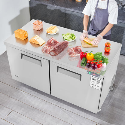 VEVOR 60" Commercial Refrigerator Sandwich & Salad Prep Table, 16.4 Cu. Ft Stainless Steel Refrigerated Food Prep Station with 2 Doors, Frost Free Refrigerator with Lock for Restaurant, Bar, Store