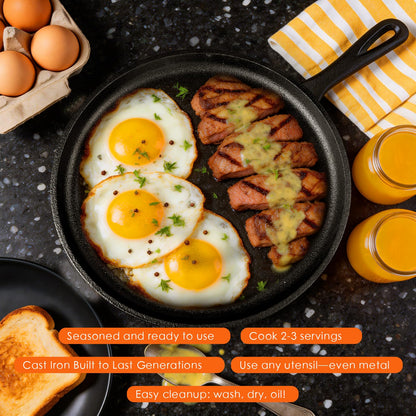 Asderote 6 Piece Pre-Seasoned Cast Iron Cookware Set – Incl. 5QT Dutch Oven with Lid, 8'' and 10.25'' Cast Iron Skillets, 10.5'' Round Griddle, and a Square Grill Pan for Kitchen, Stovetop, & Camping
