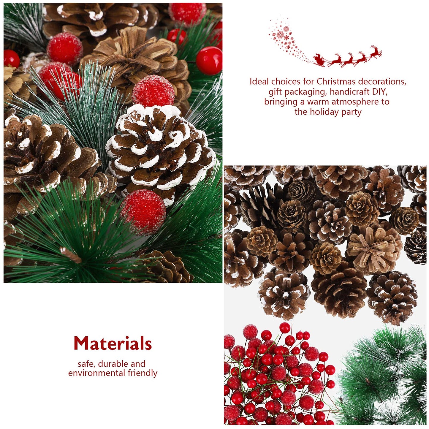 Fovths 232 Pieces Christmas Wreath Making Decoration Artificial Pine Cone Berry Set Pine Natural Pinecones Branches for Xmas Tree Ornament Home Fall Winter Christmas Party DIY