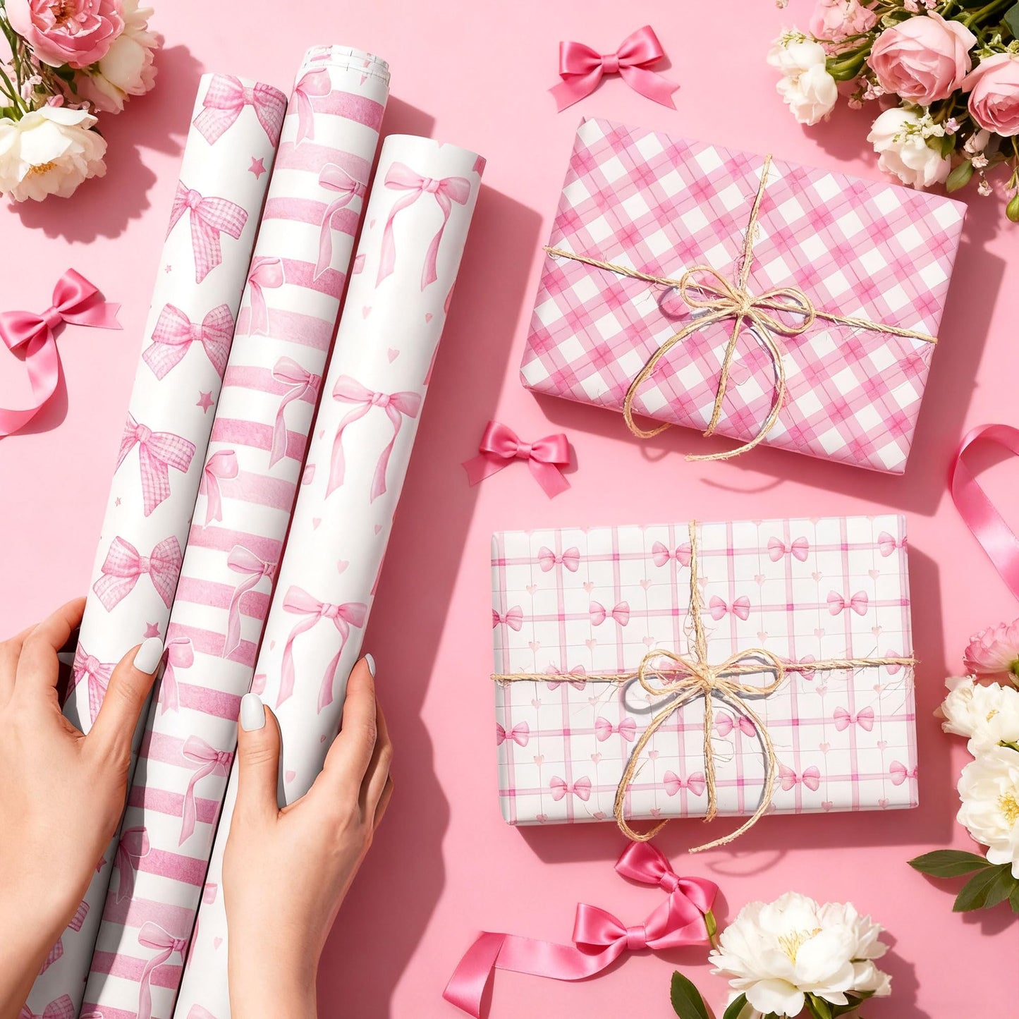 Thirty and Thirsty 12 Sheets Pink Bow Wrapping Paper Coquette Gift Wrap Paper Pink Bows Girly Wrapping DIY Crafts Papers Coquette Birthday Party Favors Supplies