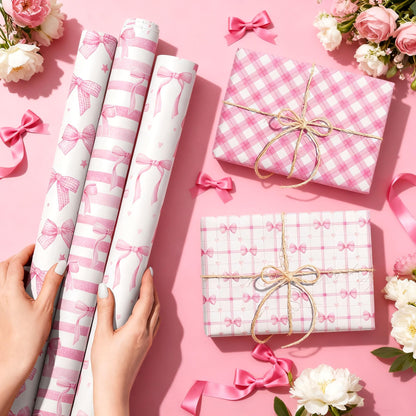Thirty and Thirsty 12 Sheets Pink Bow Wrapping Paper Coquette Gift Wrap Paper Pink Bows Girly Wrapping DIY Crafts Papers Coquette Birthday Party Favors Supplies