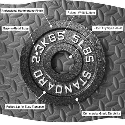 Steel Olympic Plates 175LB Set - 2 inch Olympic Hammertone Coated 2x 2.5lb, 5lb, 10lb, 25lb, & 45lb for Weight Lifting Training