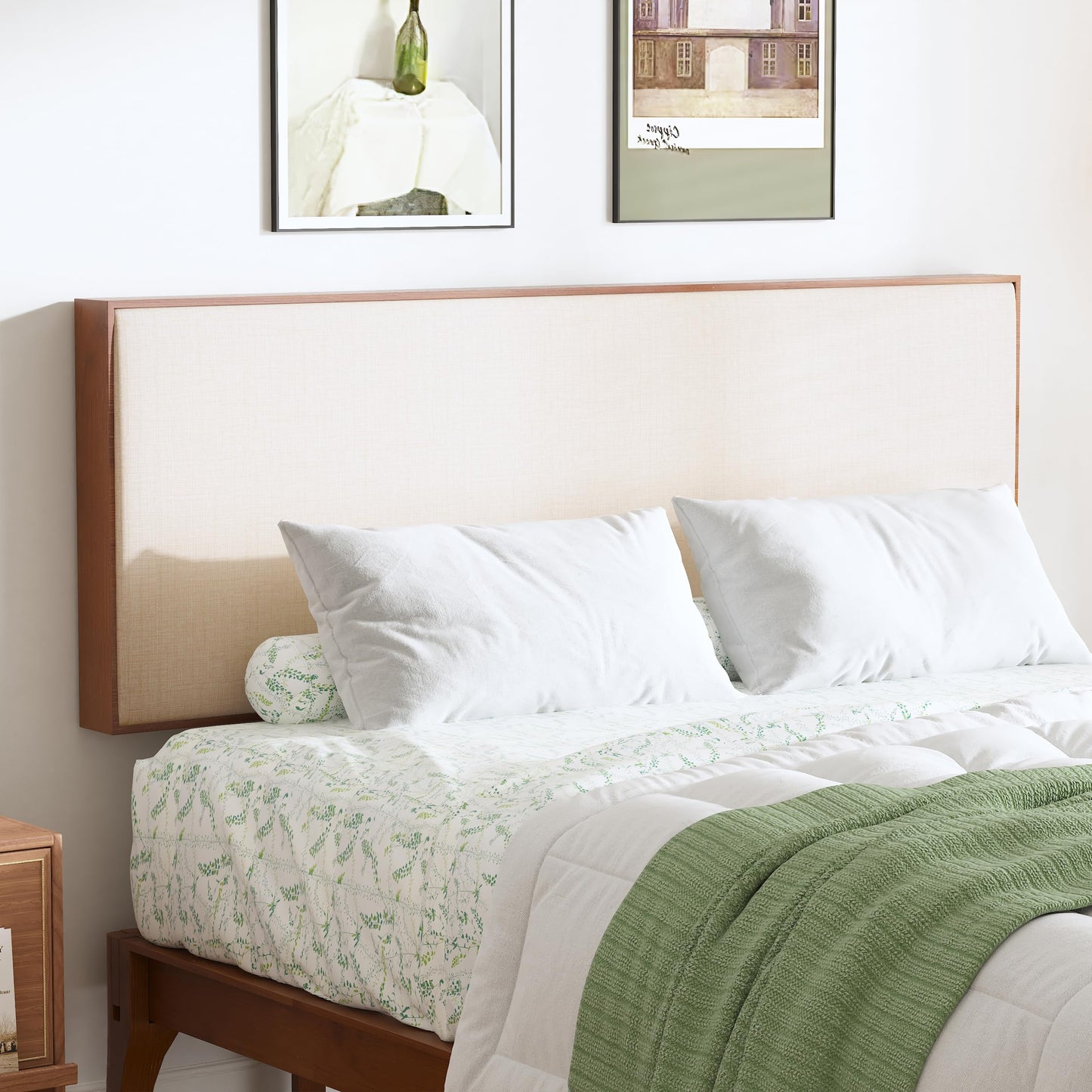 Merax King Size Bamboo Upholstered Adjustable Headboard with 3 Height, Easy Assembly, Brown+Beige