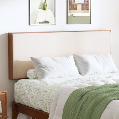 Merax King Size Bamboo Upholstered Adjustable Headboard with 3 Height, Easy Assembly, Brown+Beige