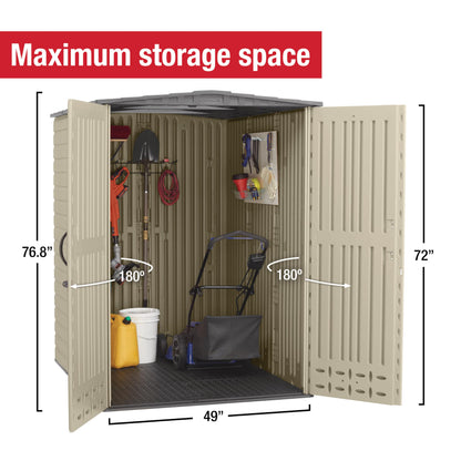 Rubbermaid Large Vertical Resin Outdoor Storage Shed With Floor (6.2 x 4.6 Ft), Weather Resistant, Beige/Brown, Organization for Home/Backyard/Garden Tools/Lawn Mower/Bike Storage/Pool Supplies