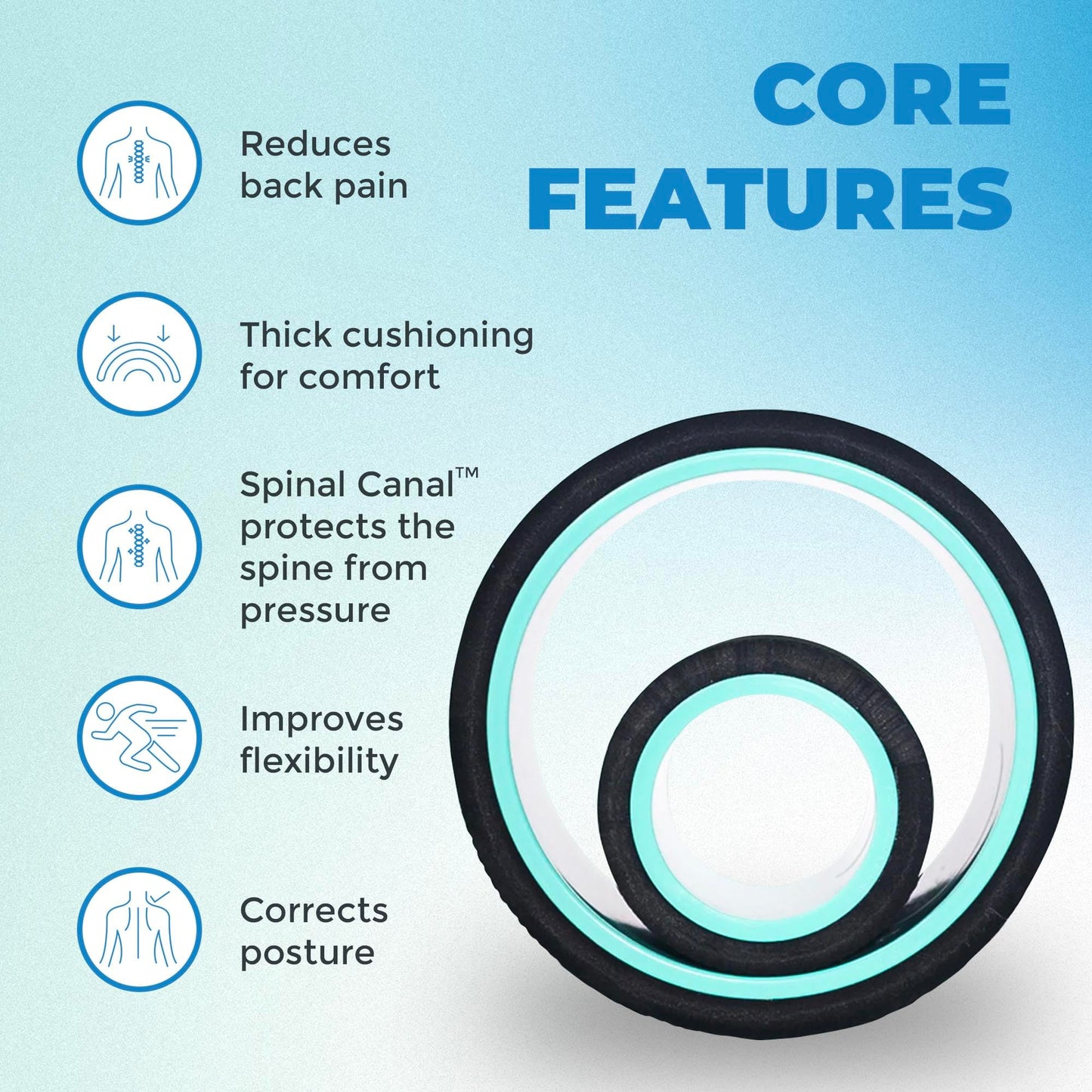 Chirp Wheel Foam Roller – Targeted Back & Neck Relief, Lumbar Spine Stretcher, Spinal Decompression Back Stretcher, Massage Roller with Density Foam for Physical Therapy, Supports 500lbs, 2-Inch Mint