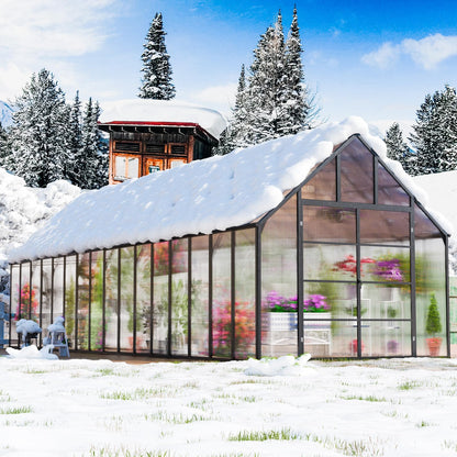 CDCASA 10x32 FT Greenhouse for Outdoors,Large Easy Assembly Thicker Aluminum Polycarbonate Greenhouses w/7 Windows, Double Doors, Walk-in Green House for Outside,Patio,Backyard,Garden