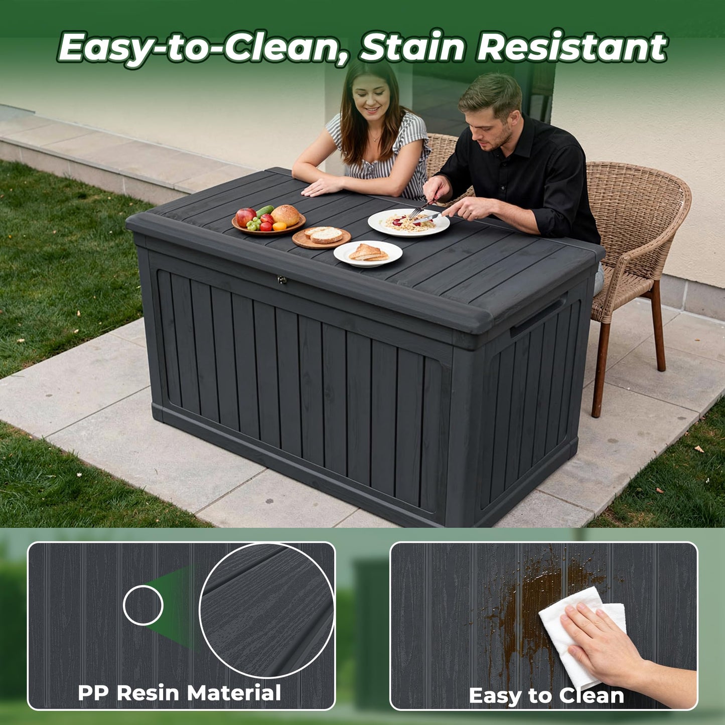 Cirui 270 Gallon Deck Box, Lockable Waterproof Storage Box, Outdoor Storage Bin for Package Delivery, Patio Cushions, Gardening Tools，Pool Accessories and Sports Equipment (Black,270 Gallon)