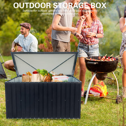 215 Gallon Outdoor Storage Box, Metal Deck Box with Waterproof UV-Resistant and Hydraulic Rod Design for Poolside, Patio, Backyard (Medium)