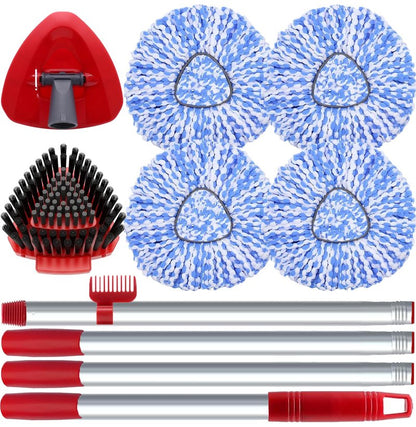 Fatmass Spin Mop Head and Brush Replacement Compatible with O Cedar EasyWring 1-Tank System, 4 Mop Replace Heads, 1 Handle, 1 Base and 1 Scrub Brush Combo Set
