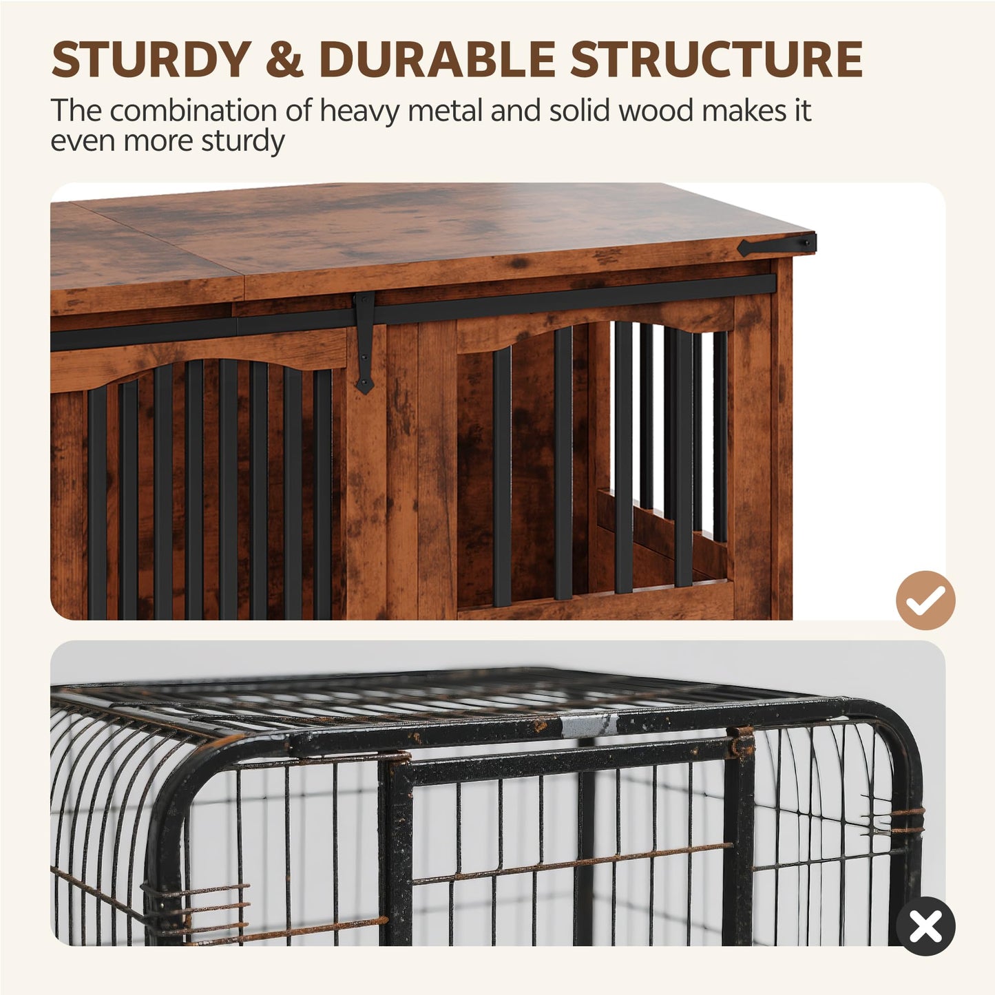 Homiflex Dog Crate Furniture with Barn Sliding Doors, 53" Large Dog Kennel Furniture Indoor with Divider for Medium Large Dogs, Heavy Duty Wooden Dog Cage Decorative TV Stand, Brown