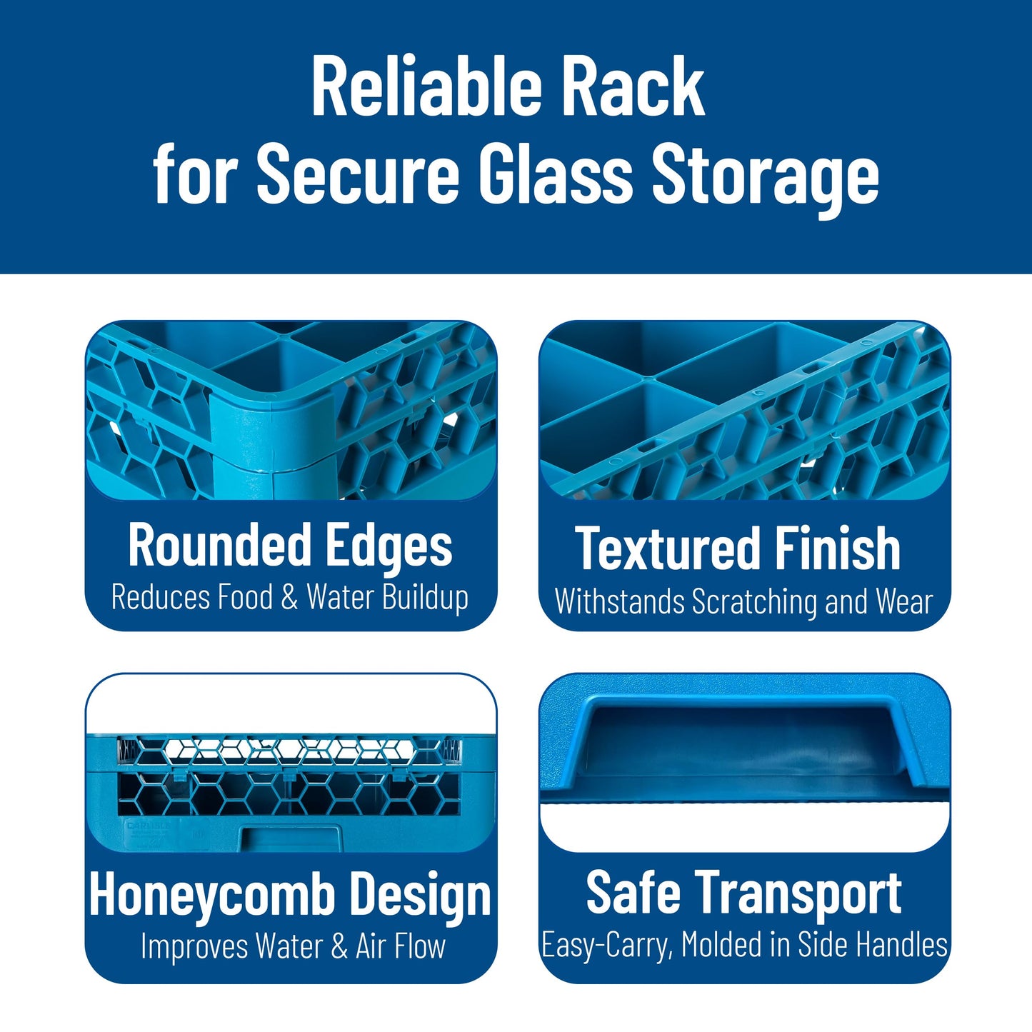 Carlisle FoodService Products Opticlean 25-Compartment Glass Rack with 1 Extender, Blue , 5.56"