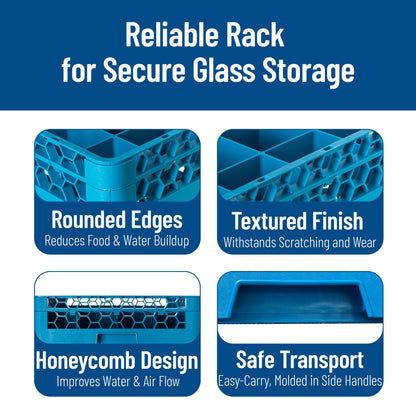 Carlisle FoodService Products Opticlean 25-Compartment Glass Rack with 1 Extender, Blue , 5.56"