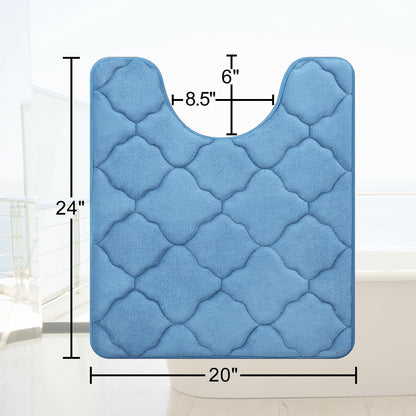 OLANLY Memory Foam Toilet Rugs U-Shaped 24x20 - Ultra Soft and Absorbent Non-Slip Bathroom Mat, Blue
