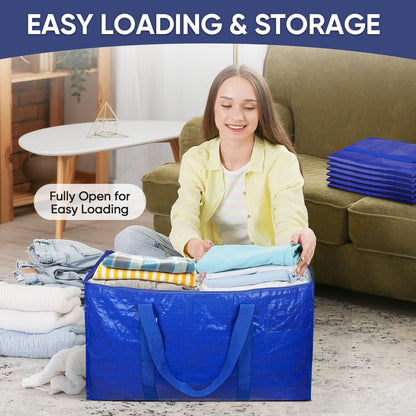 TICONN 6 Pack Extra Large Moving Bags Heavy Duty with Zippers & Carrying Handles, Durable Storage Bags Moving Boxes for Closet Organizers and Storage (6 Pack, Blue)