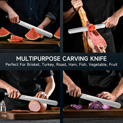 KEEMAKE Brisket Knife, 12‘’ Carving & Slicing Knife with Ergonomic Handle, German High-Carbon Steel, Sheath Included, Razor Sharp for Meat, Roasts, BBQ, Turkey, Grilling Gifts for Men