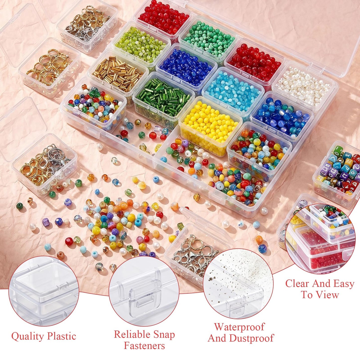Supkiir Bead Organizer Box, 64 Pcs Small Plastic Bead Storage Containers, Clear Craft Organizers and Storage with Hinged Lid and Labels for Diamond Painting Art, Seeds, Nail Art and Small Parts