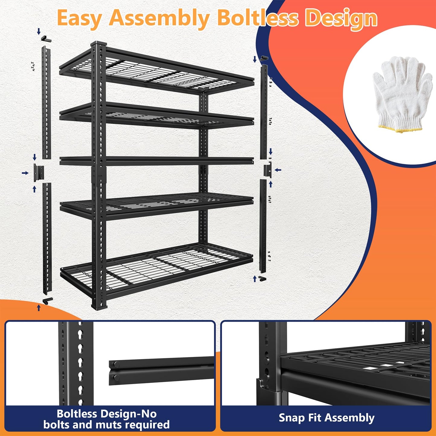 LUXEYARD Heavy Duty Garage Shelving, 60" W x 24" D x 78" H, 5-Tier Adjustable Metal Storage Rack, 660 lbs Per Shelf, 3300 lbs Total Capacity, Black, 1-Pack