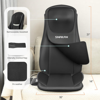 Snailax Shiatsu Neck Back Massager with Heat, Massage Chair Pad with Compression, Height-Adjustable Neck Massage Rollers Chair Seat Massager, Gifts for Men, Women
