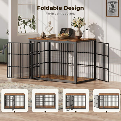 Lyromix 54" Dog Crate Furniture with Foldable Door, XXL Dog Crates for Large Dogs, Wooden Decorative Dog Cage Kennel Indoor End Table, Rustic Brown