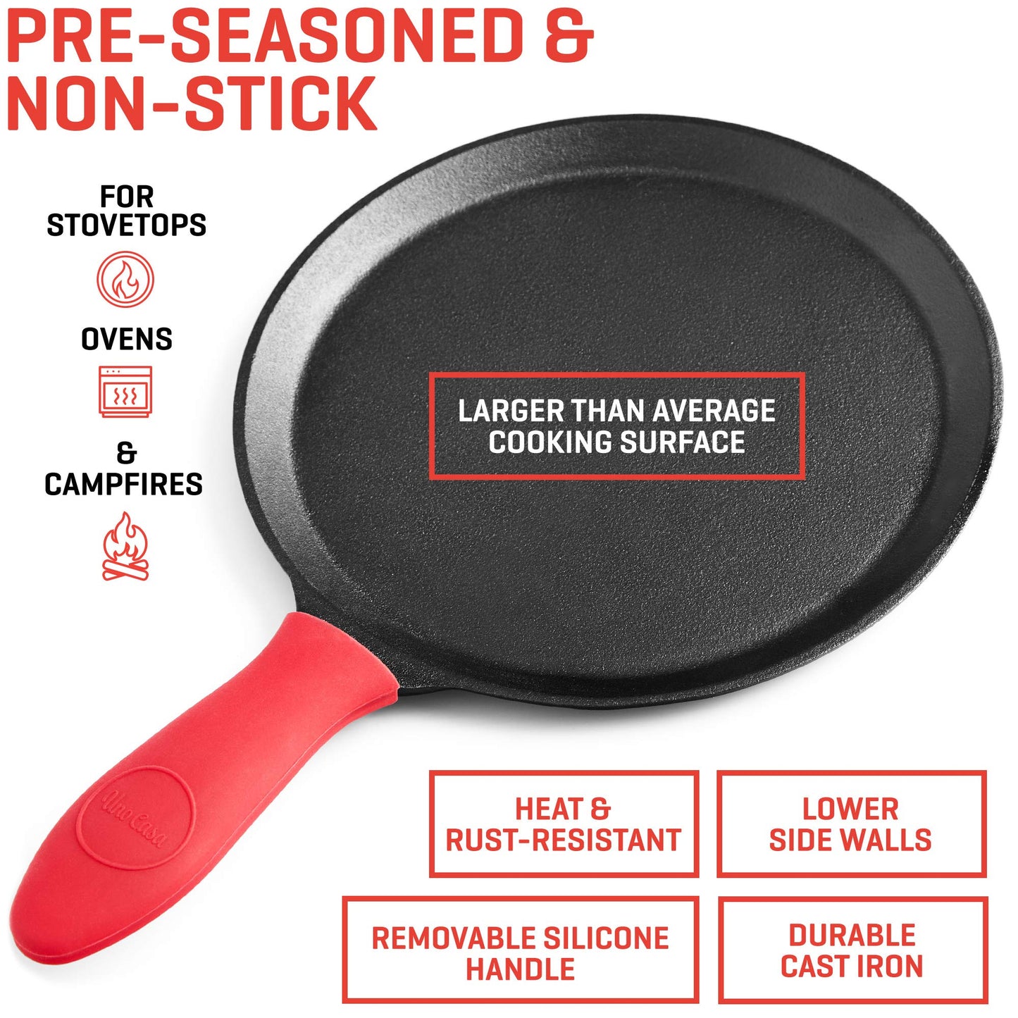 Uno Casa Cast Iron Tortilla Press 8 Inch - Bundle of Skillet for Roti / Comal Pan, Tawa / Dosa Pan Pataconera, Comales para Tortillas
