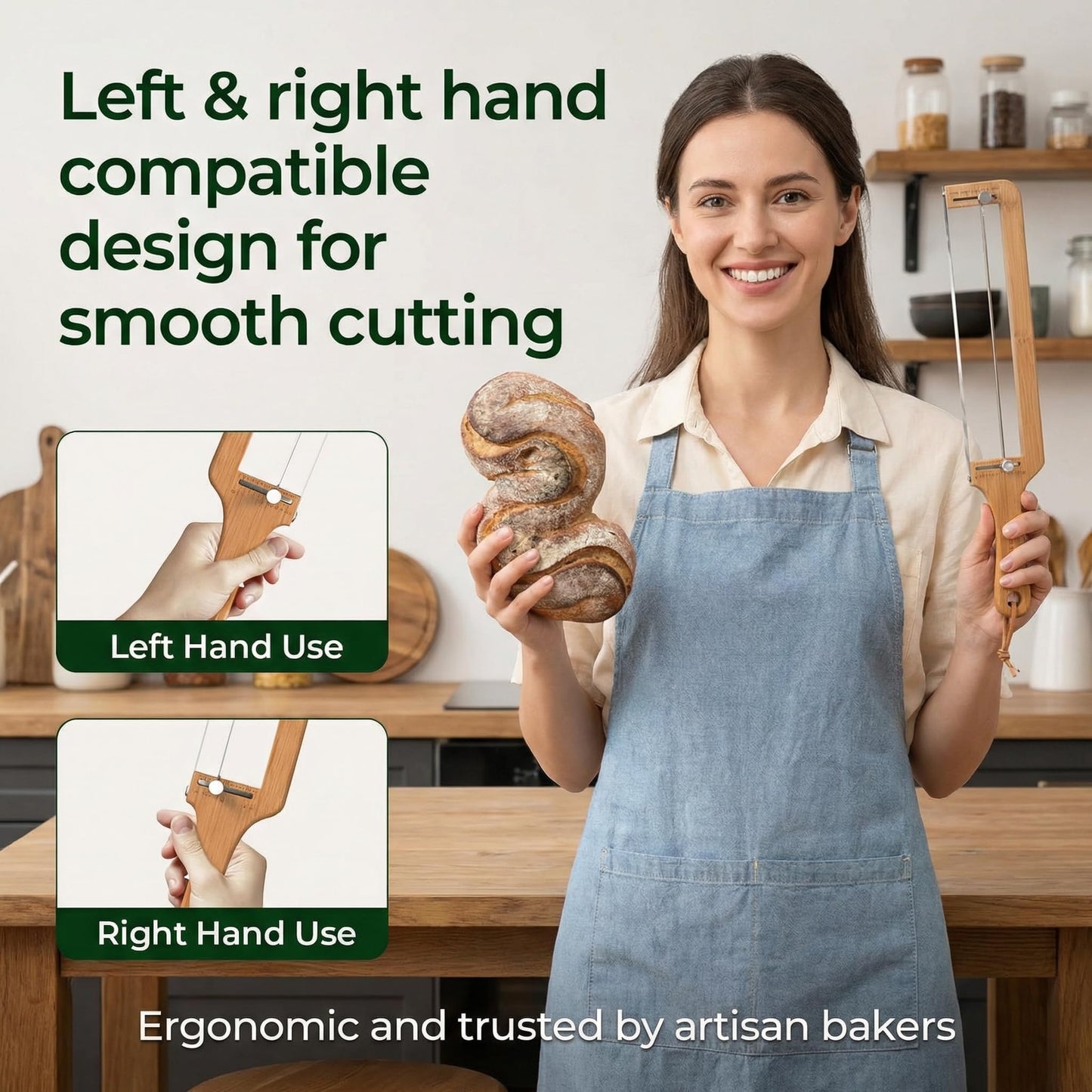 Adjustable Bread Slicer for Homemade Bread-Precision Upgrade Wooden Sourdough Bread Knife with Thickness Guide, Sharp Stainless Serrated Blade, Bread Cutter for Bagels, Baguettes, Gift for Bakers