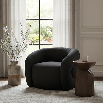 Meridian Furniture 473Black Roxbury Collection Modern | Contemporary Upholstered Swivel Accent Chair with Rich Black Boucle, Tufted Curved Back, Swivel Accent Chair, 33" W x 29.5" D x 28" H, Black
