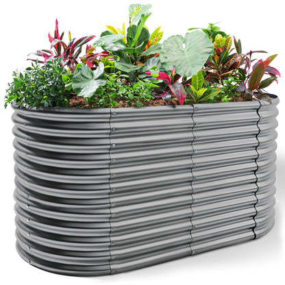 Land Guard 8x4x3ft Oval Galvanized Raised Garden Beds, Large-Capacity Metal Planter Box Outdoor, Durable Deep Raised Garden Bed 3ft Tall, Raised Beds for Gardening Vegetables, Modern Gray