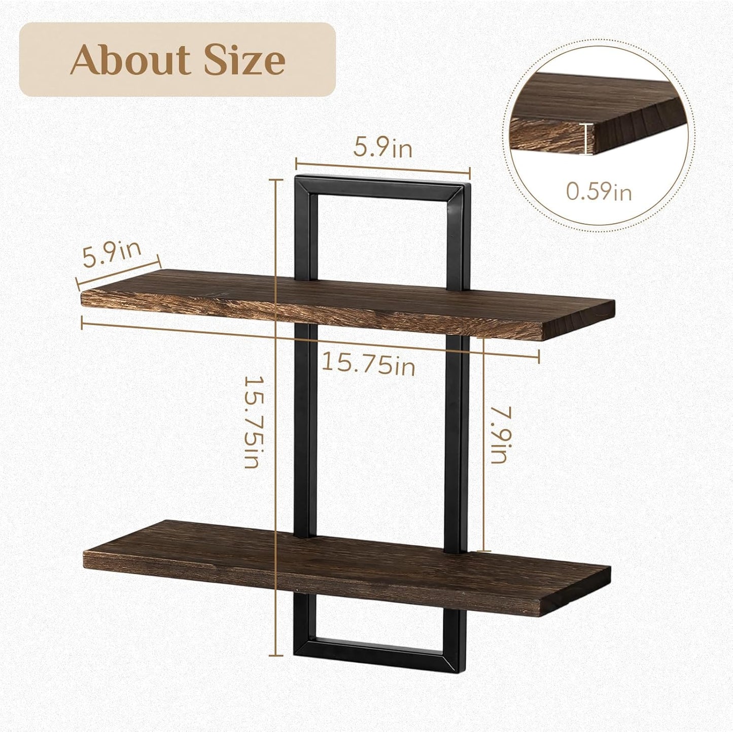 2-Tier Decorative Floating Shelves for Bedroom: Display Hanging Shelves Storage for Home Office Small Space Corner