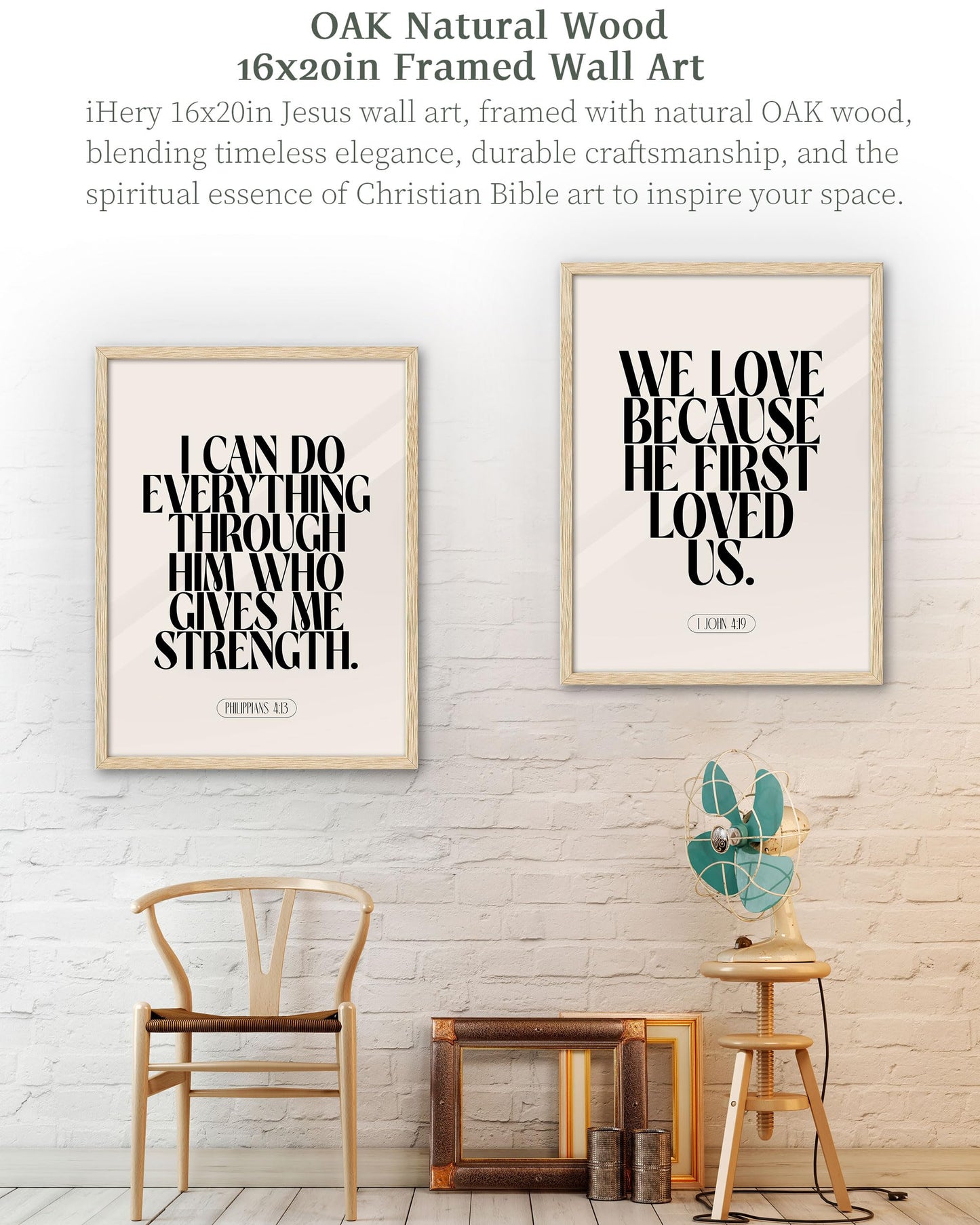 iHery Natural OAK Wood Jesus and Peter Walk on Water Framed Wall Art, 12x16 in Modern Sketch Bible Verses Canvas Art Decor, Beige Logs Boho Scripture 1Pack for Living Room Bedroom