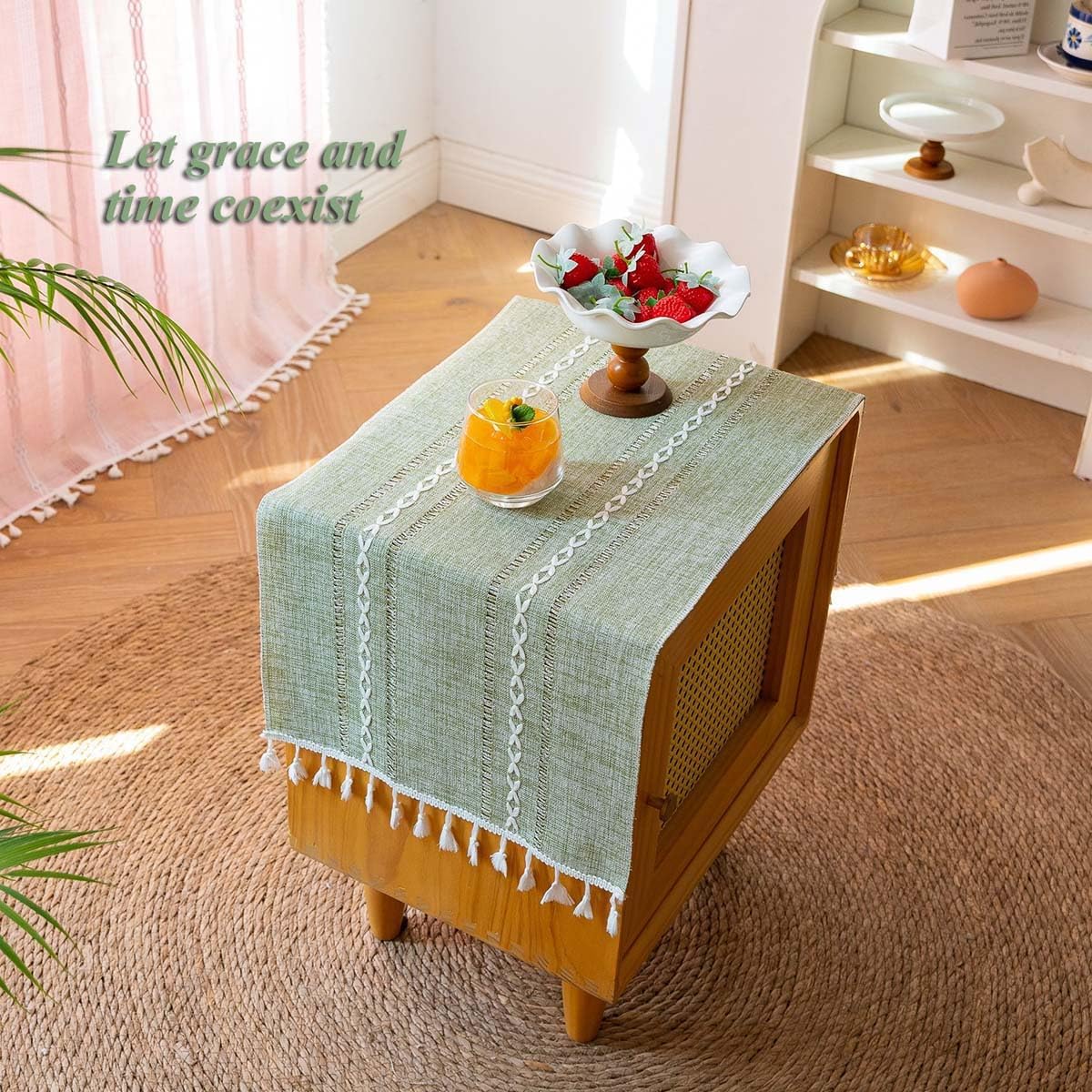 15.735.4 Inch Green Tassel Bedside Tablecloth Nightstand Cover Cloth Side Table Covers for End Night Stand Coffee Tea