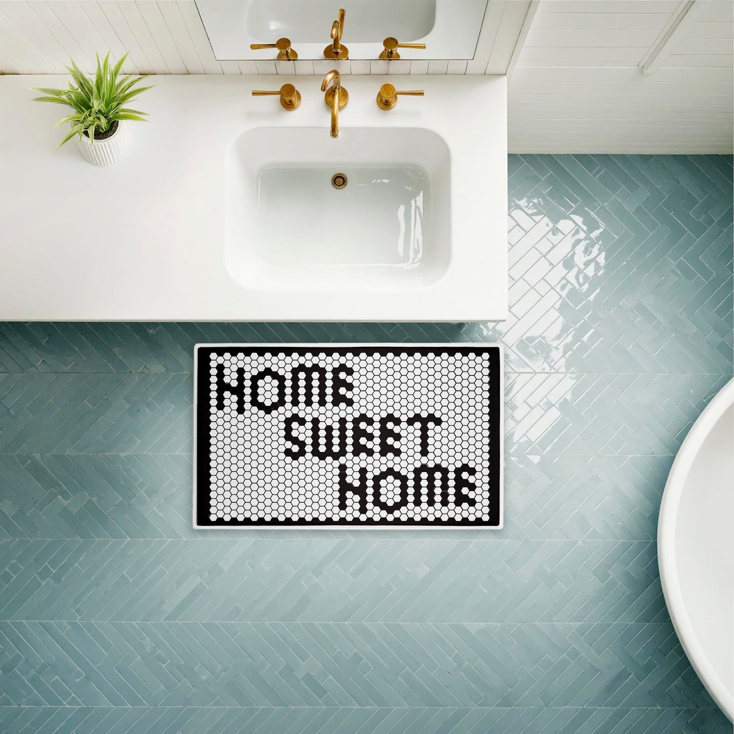 Stupell Industries Sweet Home Mosaic Pattern Plush Bathroom Mat & Bath Rug, Soft Quick-Dry Non-Slip Bathroom Rug with Recycled Foam Cushion, Geometric Tile Pattern Design by Elizabeth Medley, 18"x30"