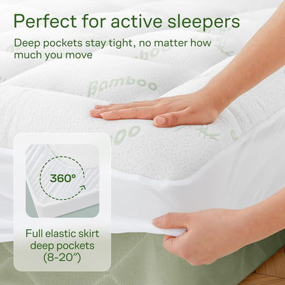 Niagara Sleep Solution Ultra Soft Queen Mattress Topper - Bamboo Viscose Pillow Top for Back Pain Relief | Naturally Cooling, Fits 6-18" Mattresses, 600GSM