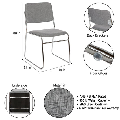 OEF Furnishings OEF8652/2 Commercial-Grade Fabric Padded Stack Chair (Classic Gray, 2-Pack)