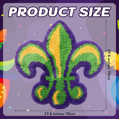 Dunzy Mardi Gras Bathroom Rug Fleur De Lis Indoor Welcome Mat Non Slip Bath Mat Water Absorbent Microfiber Plush Washable Carpet Home Decor, 27.6 x 27.6 Inches