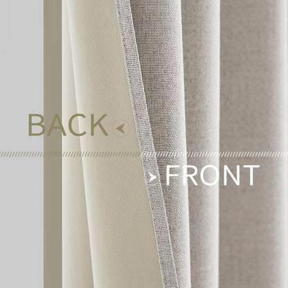 MIULEE 100% Blackout Linen Textured Curtains - Thermal Insulated Cream White Drapes | 52 x 108 Inch (2 Panels)