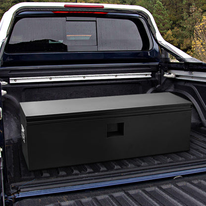 ExploreHorizon Industrial Steel Truck Tool Box w/Gas-Shock Lid, Pry-Resistant Security & Weatherproofing Toolbox Organizer Chest Fits Pickup, Truck Bed, RV, Trailer