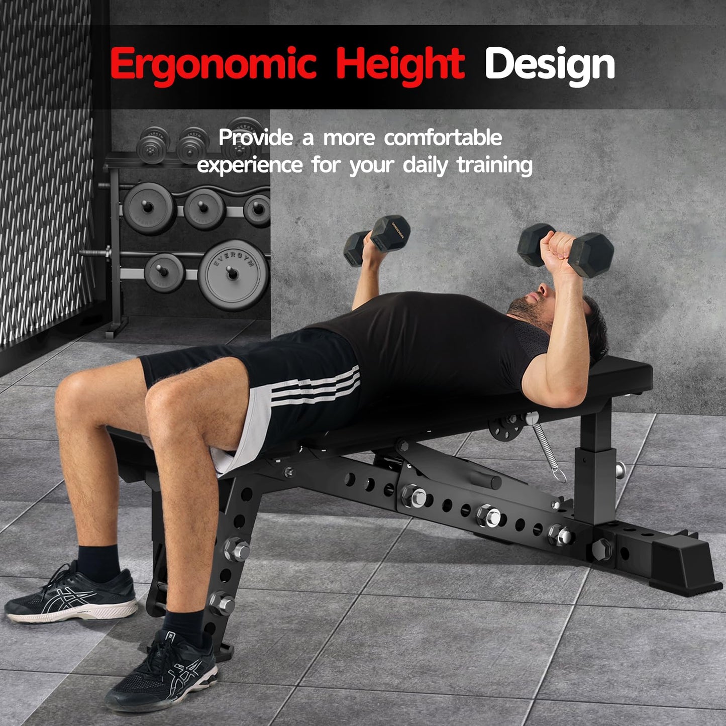 JEEKEE Adjustable Weight Bench, 1600LB Capacity Commercial 3x3 Steel Bench, 40" Extra Long Backrest for Tall Users 6’5”, Incline Decline Flat Bench with Headrest Adjustment for Home Gym