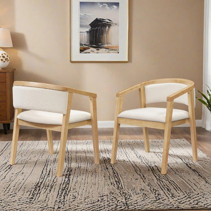 Christopher Knight Home Yunara Comfy Boucle Upholstered Dining Chairs Set of 2, Wooden Kitchen Chair with Curved Open Backrest, Mid Century Modern Living Room Chairs Set of 2, Beige + Oak