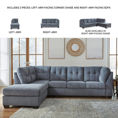 Signature Design by Ashley Marleton Contemporary Left-Arm Facing Tufted 2-Piece Sleeper Sectional with Chaise, Loose Seat Cushions and Bi-Fold Memory Foam Mattress, Full, Blue